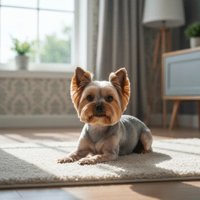 Clean dog relaxing in a fresh, tidy home environment