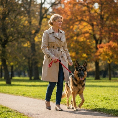 Dog owner grooming their dog at home with various grooming tools