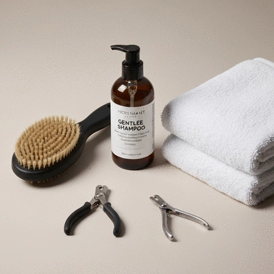 High-quality grooming tools for an active dog on a clean surface