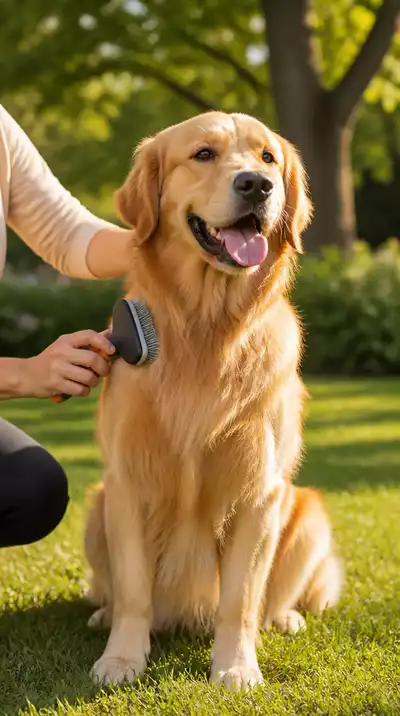 Happy active dog being groomed outdoors