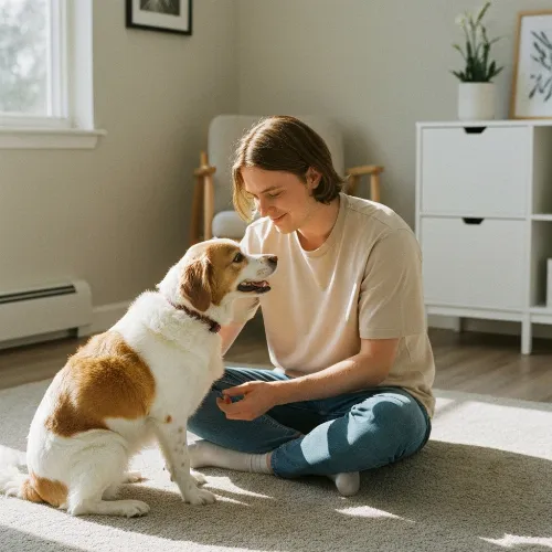 Dog being brushed as part of a grooming routine
